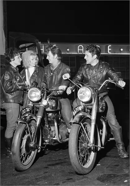 Rocker boys on motorcycles - called 'sickles'- talking to girls