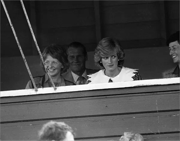 Diana, Princess of Wales watches her husband playing polo during a visit Auckland