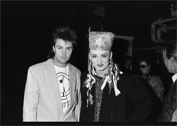 Singer Boy George with Paul Young during the Culture Club concert at Wembley