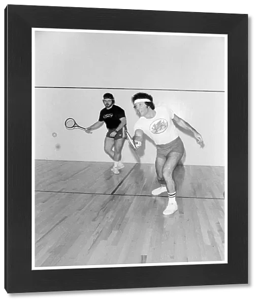 Tom Jones plays squash with his son Mark Woodward at Caesars Palace Hotel, Las Vegas