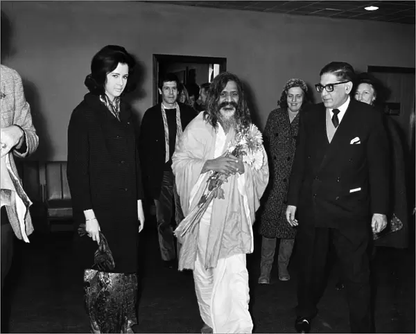 Maharishi Mahesh Yogi at Heathrow Airport to travel to India. 20th January 1968