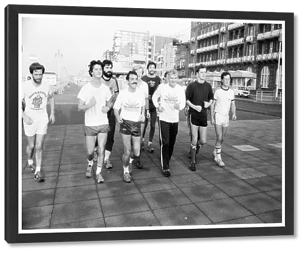 Bill Sirs and Jeremy Corbyn running during the Labour party conference, Brighton
