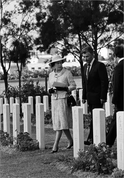 Queen Elizabeth II visits Massicault War Cemetery in Tunis, Tunisia. 21st October 1980