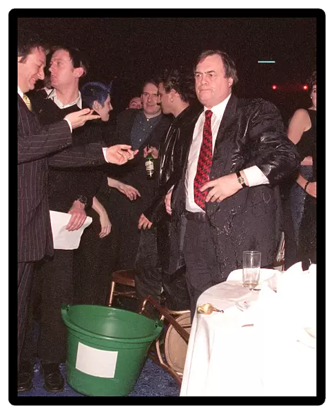 John Prescott at the Brit awards February 1998 after being soaked with ice by