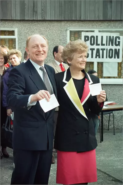 Labour leader Neil Kinnock and his wife Glenys cast their votes at Pontllanfraith