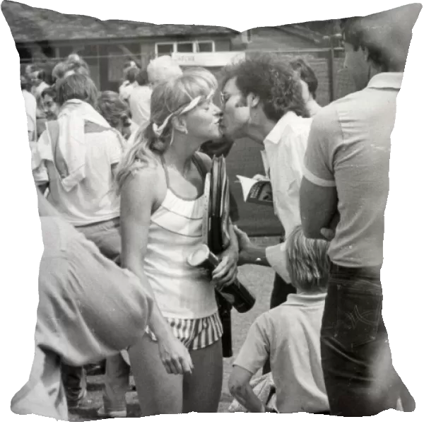 Sue Barker kissing Cliff Richard during Beckenham tennis tournament - June 1983