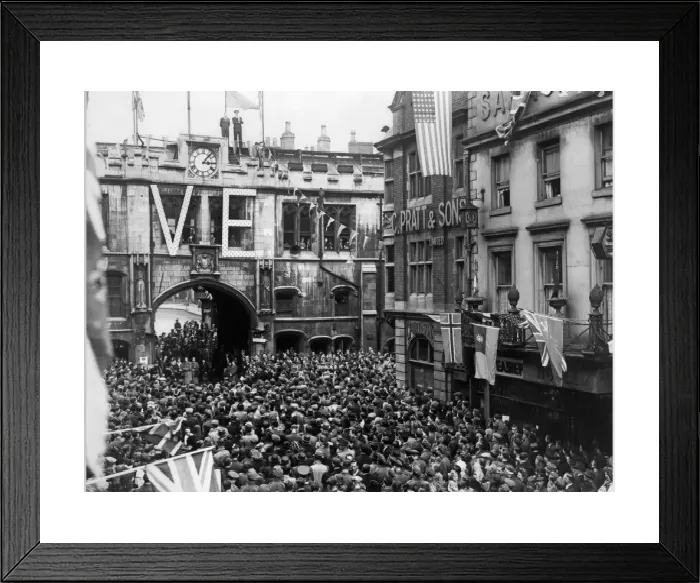 Framed Print : Print of Crowds Gathering in Lincoln for VE Day Parade, May 1945 Framed Print : Print of Crowds Gathering in Lincoln for VE Day Parade, May 1945
