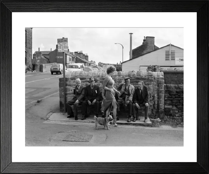 Framed Print : Old Boys Watch Girls Go By Print, Keighley Road Silsden Scene Framed Print : Old Boys Watch Girls Go By Print, Keighley Road Silsden Scene