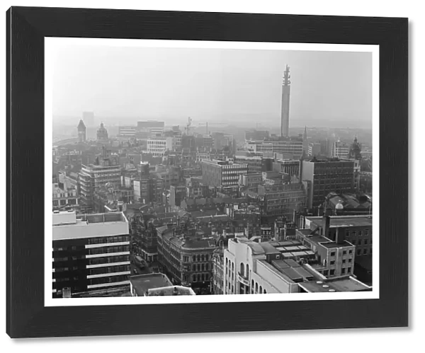 Aerial view of Birmingham city centre, West Midlands. 4th October 1967