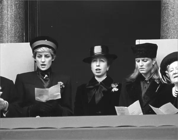 PRINCESS DIANA, PRINCESS ANNE, DUCHESS OF YORK AND THE QUEEN MOTHER DURING REMEMBRANCE