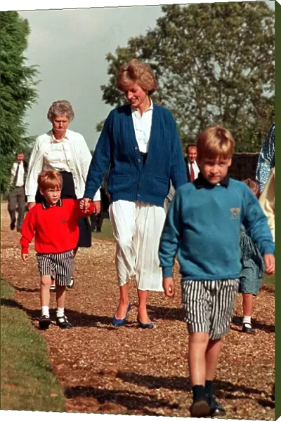 PRINCESS DIANA, PRINCE WILLIAM AND PRINCE HARRY AT ALTHORP REHEARSAL FOR THE WEDDING