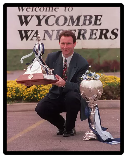Wycombe Wanderers Martin O Neill with Vauxhall Conference and FA Trophy 1993