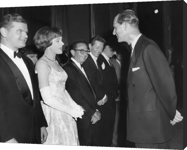 Julie Andrews and Benny Hill meeting Prince Philip at Royal Variety show - October 1959