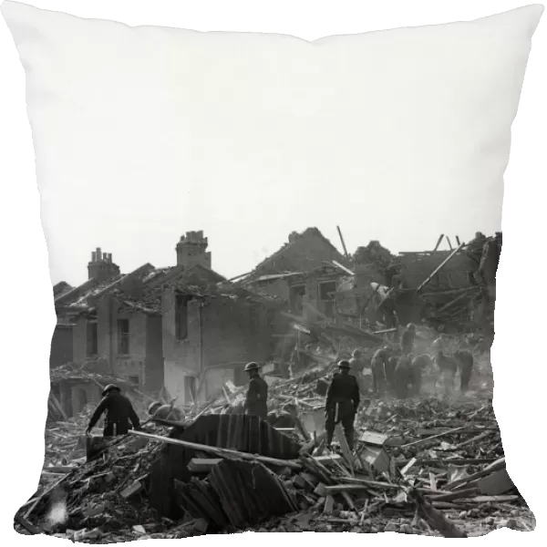 Devastation caused by a bomb in Leytonstone, London. October 1944