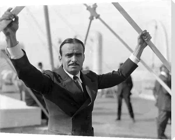 Actor Douglas Fairbanks seen here aboard the liner RMS Olympic as the ship docks at