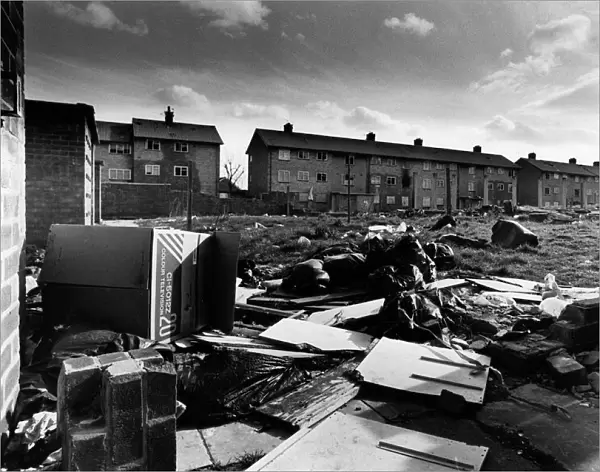 The scene of depravation at the Moss Croft estate in Huyton, Merseyside. 7th April 1991