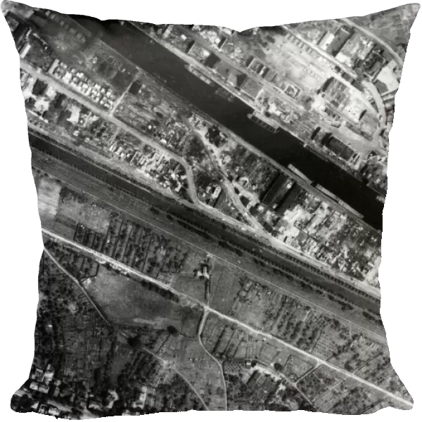 Aerial reconnaissance photographs showing bomb damage taken since the attack on Osnabruck