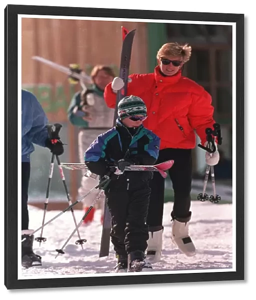 PRINCESS OF WALES WITH SON PRINCE HARRY AS THEY TAKE A SKIING HOLIDAY IN LECH