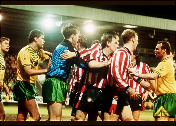 Robert Fleck Calms the Southampton boys down in the game between Norwich