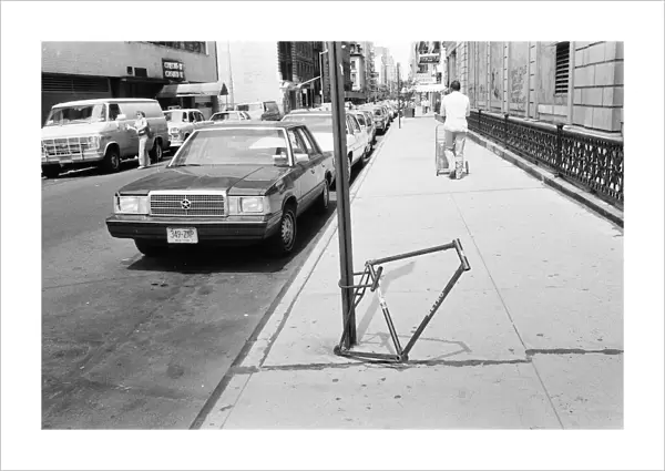 Crime New York, USA, everything possible removed from a bike, only the frame remains
