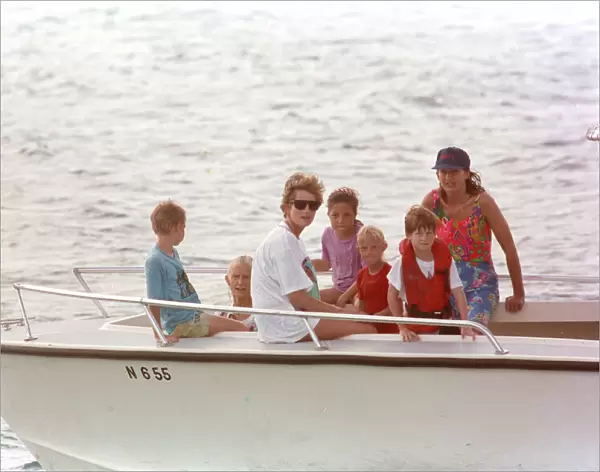 Diana, Princess of Wales on holiday in Nevis with Prince Harry and friends. January 1993