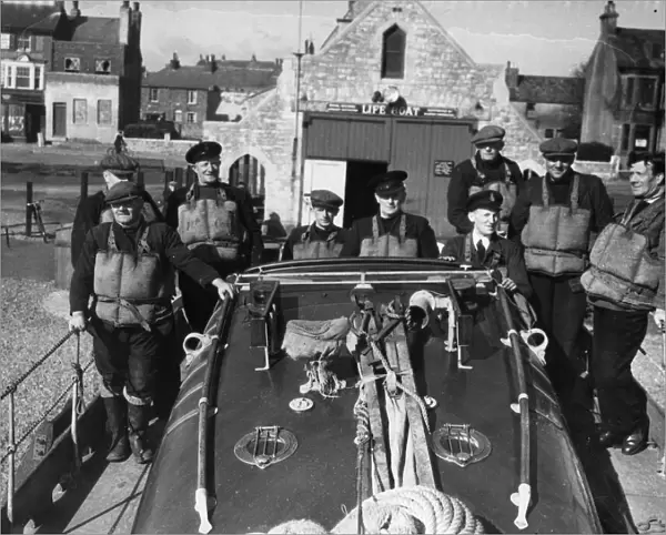 Lifeboatmen pf Walmer, Kent, including Coxwain Fred Upton. 25th November 1945