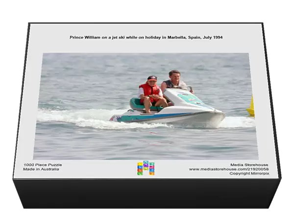 Prince William on a jet ski while on holiday in Marbella, Spain, July 1994