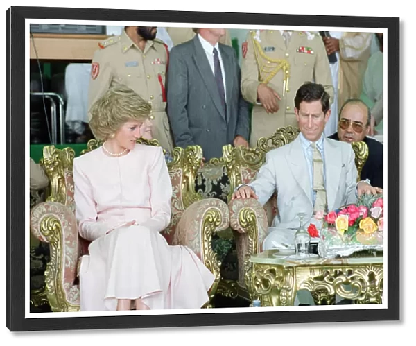 Prince Charles and Princess Diana visit a camel race at Al Maqam