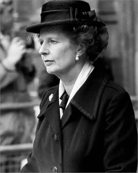 Margaret Thatcher leaving memorial service looking serious - January 1984