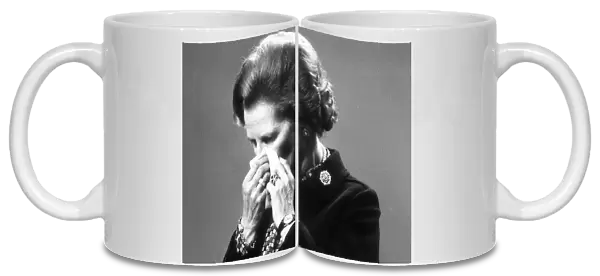 Margaret Thatcher wipes her nose -12th October 1984
