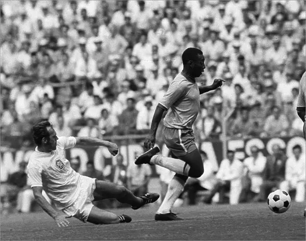 Pele of Brazil goes past a Czechoslovakian defender June 1970 during