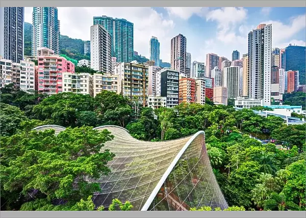 High rise apartments above Hong Kong Park and aviary in Hong Kong, China