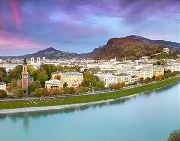 Panoramic aerial view of Salzburg city, Austria