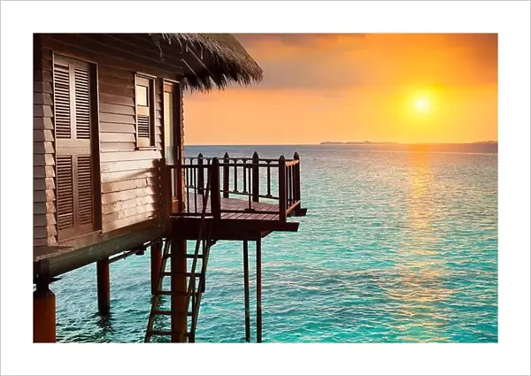 Tropical sunset landscape at hotel Maldives Island