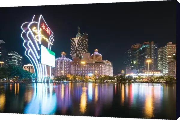 Macau, China - October 14, 2017: Night view of Macau (Macao). The Grand Lisboa is the tallest building in Macau (Macao) and the most distinctive part