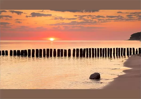 Baltic sea landscape at sunset time, Poland