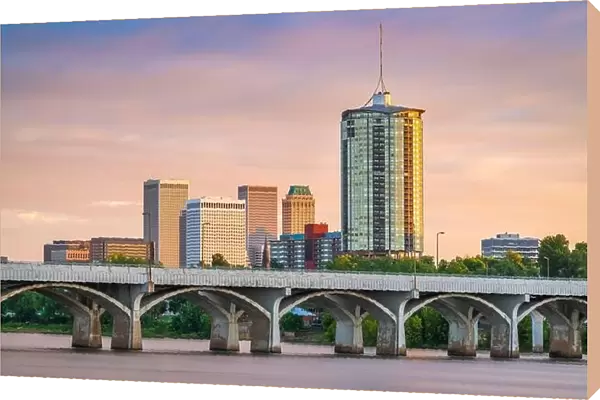 Tulsa, Oklahoma, USA downtown skyline on the Arkansas River at dusk