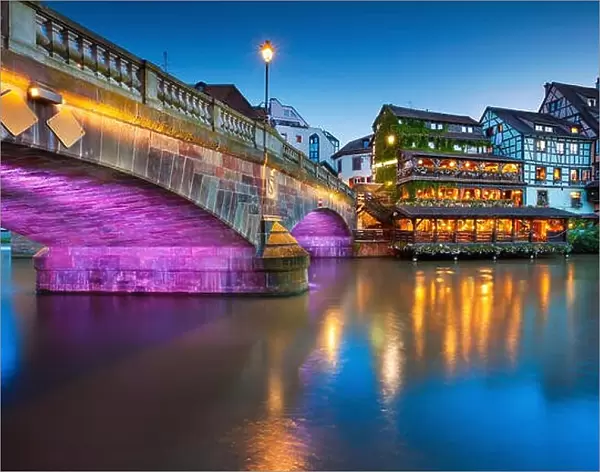 Strasbourg. Image of Strasbourg old town during twilight blue hour