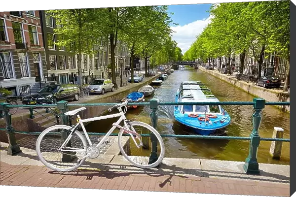 View at bicycle and canal - Amsterdam, Holland, Netherlands
