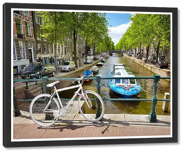 View at bicycle and canal - Amsterdam, Holland, Netherlands