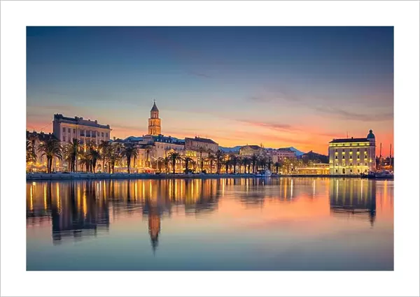 Split. Beautiful romantic old town of Split during beautiful sunrise. Croatia, Europe