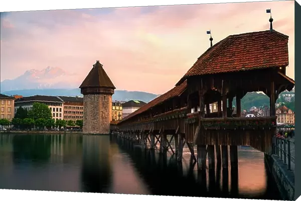 Beautiful historic city center of Lucerne with famous Chapel Bridge and lake Lucerne in Lucerne, Switzerland