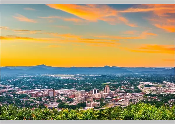 Roanoke, Virginia, USA downtown skyline from above at dusk