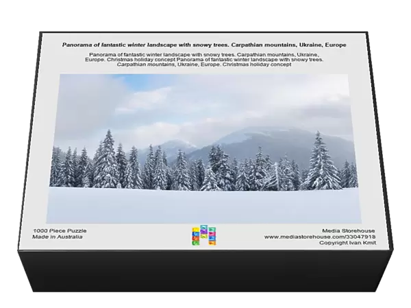 Panorama of fantastic winter landscape with snowy trees. Carpathian mountains, Ukraine, Europe. Christmas holiday concept