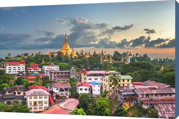 Yangon, Myanmar skyline with Shwedagon Pagoda at dusk