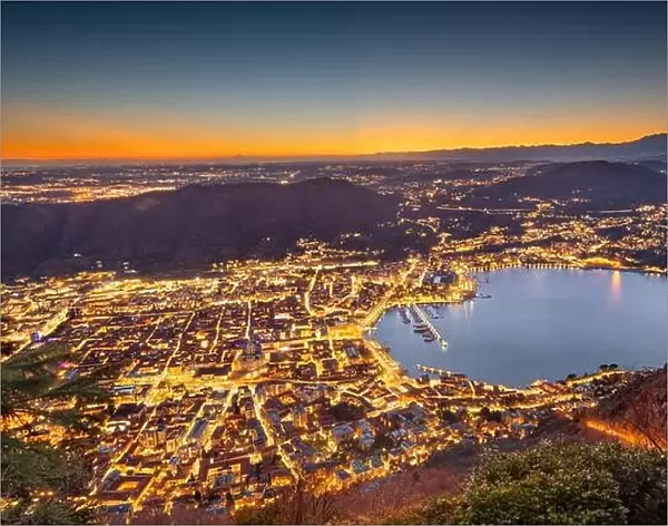 Como, Italy Cityscape from above at dusk
