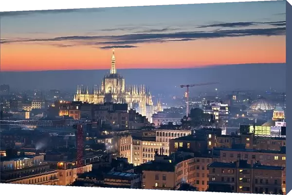 Milan, Italy skyline with the Duomo at dusk