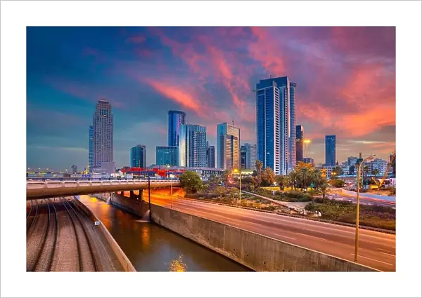Tel Aviv. Cityscape image of Ramat Gan, Tel Aviv, Israel during dramatic sunrise