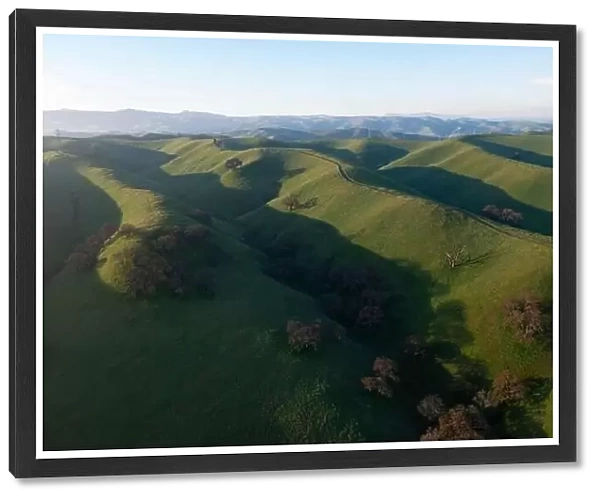 Early morning light shines on the scenic, rolling hills and valleys of the Tri-valley area of Northern California, just east of San Francisco Bay