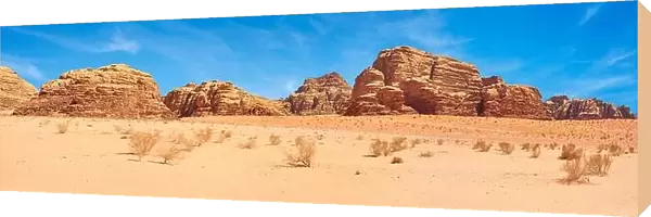 Panoramic landscape view of Wadi Rum Desert, Jordan